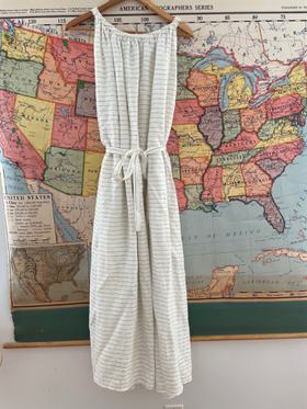 Cotton dress with tie in river stripe