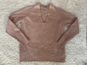 pink ribbed v-neck sweater
