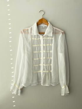 Sheer White Poet Blouse w/ Lace