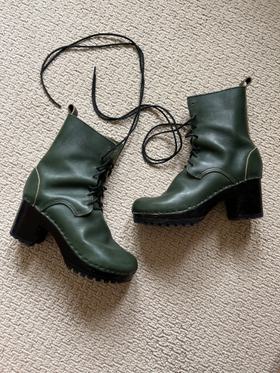 Lace Up Leather Clog Boots