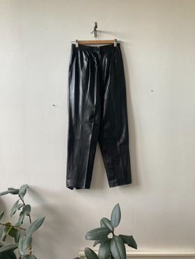 Custom black leather high waisted pants