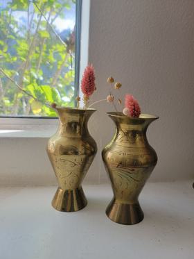 Small brass etched vases