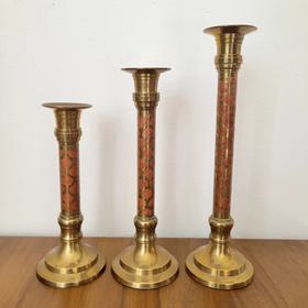 Solid brass painted inlay candlesticks