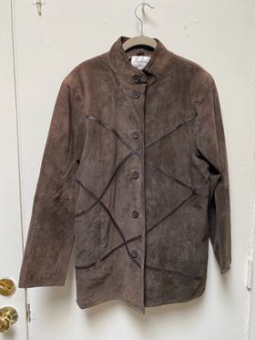 suede geometric motif coat