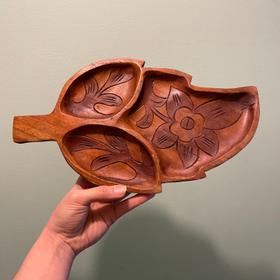 Hand Carved Wood Leaf Tray