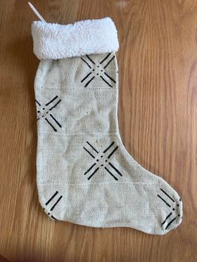 Mudcloth Stocking with Shearling Cuff