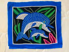 Dolphin Hand Embroidered Pillow Panel