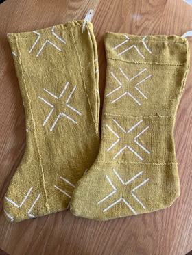 Set of 2 Yellow Mudcloth Stockings