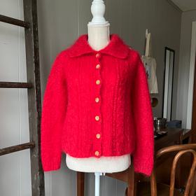 Cropped mohair oversized collar cardigan