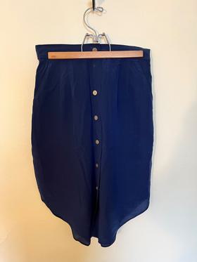 Button-Front Navy Silk Skirt