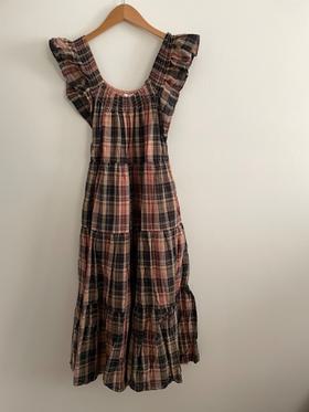 Flutter-Sleeve Tiered Midi Dress