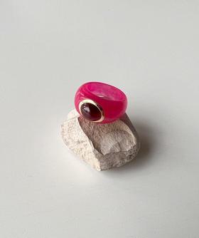 14k pink jade & garnet ring
