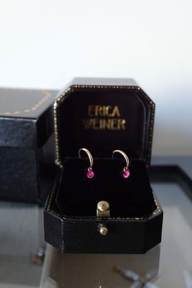 Solid 14k Gold + Real Ruby Hoops