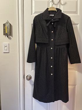Flocked polka dot black wool coat