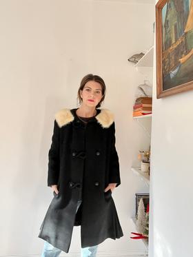 1950s black wool coat with mink collar