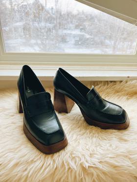 Busy Black Heeled Loafer