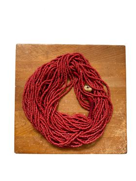 Vintage African Coral Seed Bead Necklace