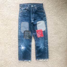 patchwork distressed jeans