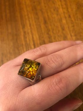Chunky Sterling Silver Amber Ring