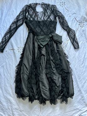 black lace silk taffeta cocktail dress