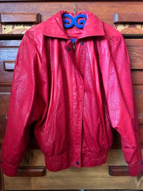 80s Red Leather Bomber Coat