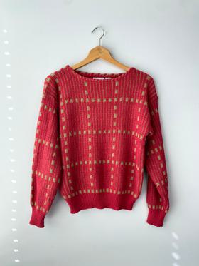 80s Cerise Patterned Knit Sweater