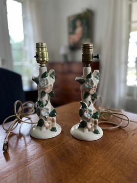Pair of Floral Pottery Petite Lamps