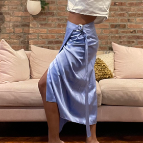 Silk Satin Utility Wrap Skirt with Belt