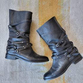 Belted Leather Moto Boots