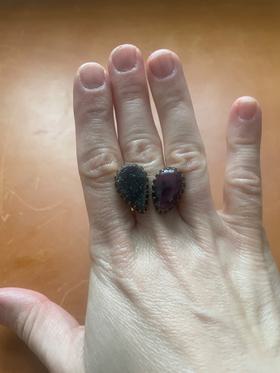 Brass, druzy, and red stone ring
