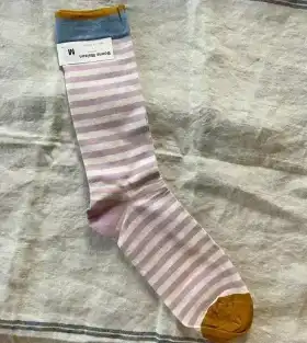 Petal Pink Striped Mid Calf Socks