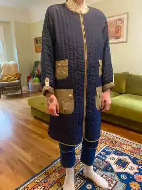 Quilted Blue Green Military Cocoon Coat