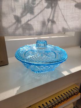 Pressed glass lidded candy dish