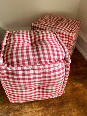 Pair of Red/White Gingham poufs