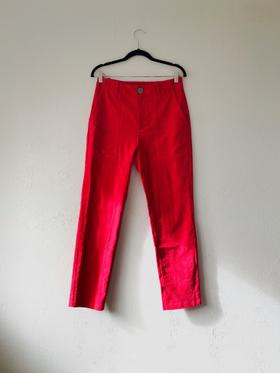Red high-rise corduroy trousers