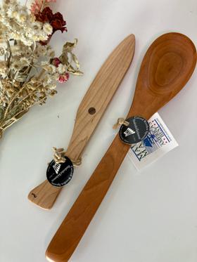 Cherry cooking spoon and maple spreader