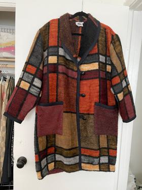 Geometric Fuzzy Fleece Coat