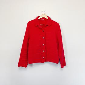 90s Bright Red Waffle Knit Cardigan