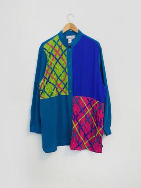 90s colorblock silk blouse