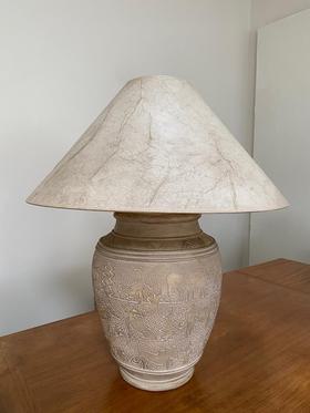 XL carved plaster lamp
