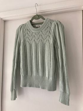 Pointelle Puff-Sleeve Sweater
