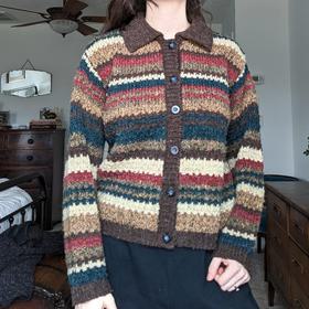 Wool Blend Striped Cardigan Sweater