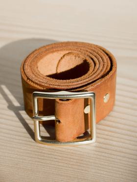 Cognac Brown Minimal Leather Brass Belt