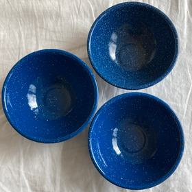 3 Blue Metal Bowls