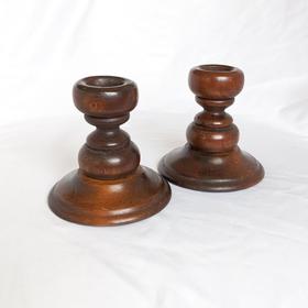 Pair Wooden Vintage Candlestick Holders