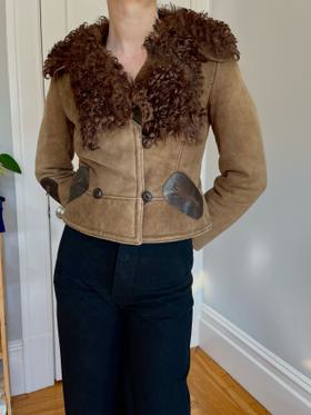 Suede jacket with Mongolian lamb collar