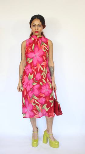 90’s Pink Floral Flouncy Dress
