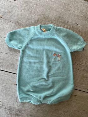 Knit Onesie with Mouse Embroidery