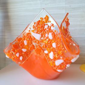 Hand-Blown Dreamsicle Glass Candle Dish