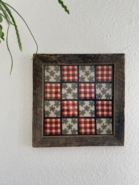 Handmade framed checkerboard needlepoint
